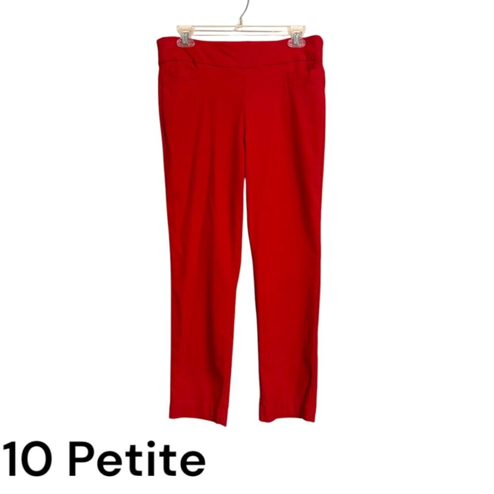 NWT KIM ROGERS PULL on STYLE TUMMY CONTROL RED PANTS 10 PETITE #C - Picture 1 of 7